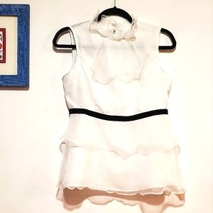 White Gauzy Blouse with a Black Ribbon